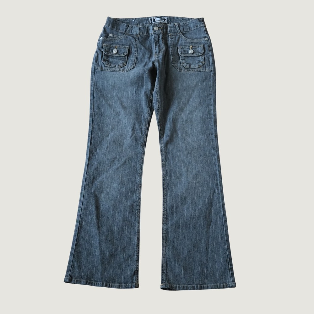 Rave Jeans Pants‎ Women Blue Cargo Pockets Y2K 13 Bootcut Streetwear